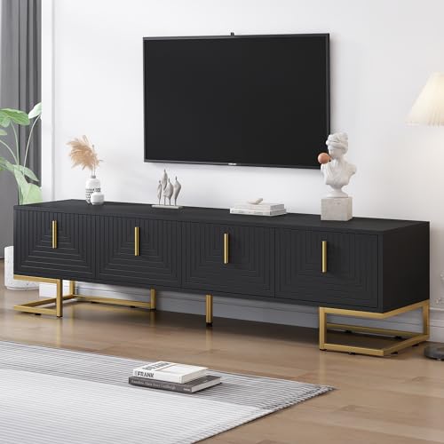 ON-TREND Modern TV Stand with Metal Legs and Gold Handles