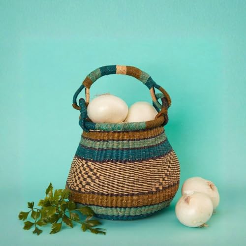 Small Harvest Basket for Herbs and Vegetables, Blue and Green, 10 Inch Wide