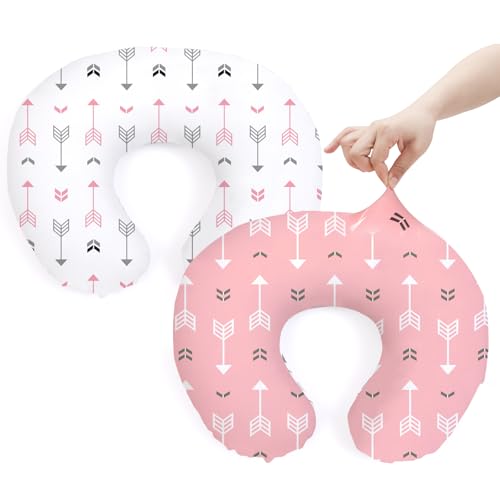 Image of BROLEX Baby Nursing Pillow Covers: 2-Pack Soft Slipcovers for Breastfeeding Pillows - Comfortable Fabric, Fits Standard Nursing Pillows for Boys & Girls - Pink Arrow