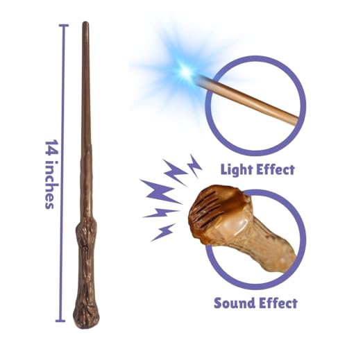 Image of WANNA PARTY WP Polyvinyl Chloride Harry The Magician Light Up Magic Wizard Wand, Light Up Witch Toys for Kids Cosplay Party Birthday Gift, Halloween Party, Brown