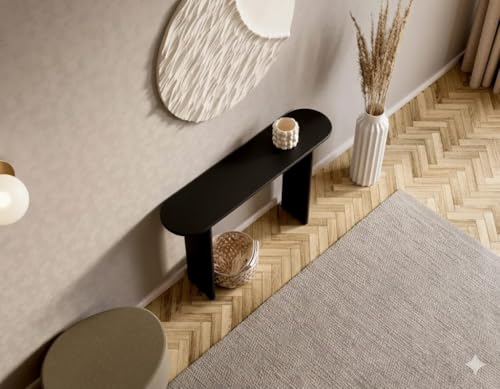 Image of Furniture Modern Solid Wood Console Table with Rounded Edges, Natural Finish, Minimalist Scandinavian Style Entryway Furniture (Style 1, Black, 140x30x80 cm)