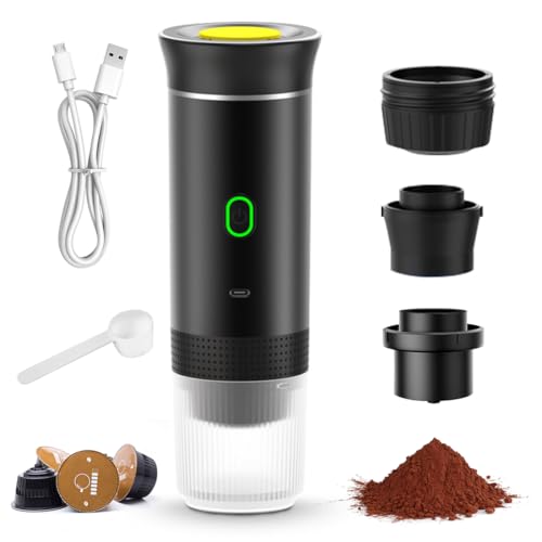 LOMUG Machine à Café Portable, Machine à Expresso électrique avec Batterie, Mini Machine à Café à Capsules 3 en 1 pour les Déplacements, le Camping, les Voyages, la Maison, la Voiture, la Randonnée