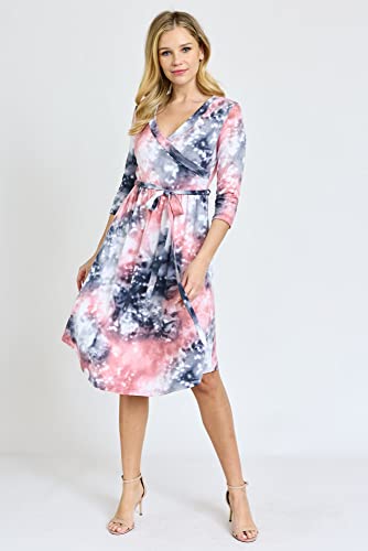 Eloges Women's 3/4 Sleeve Surplice Midi Dress with Sash2