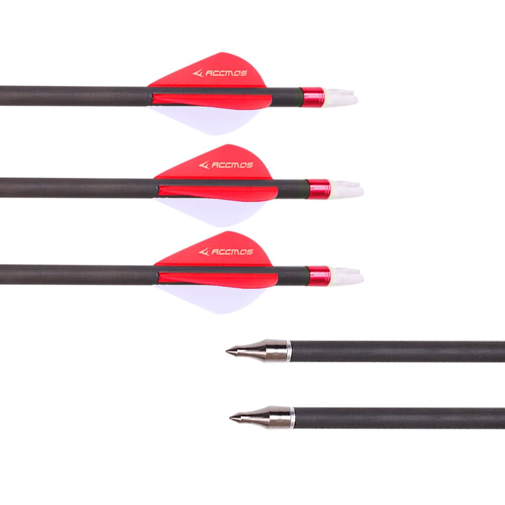 6/12pc Longueur Personnalisée Flèches en Carbone 300/350/400/500/600/700/800 Spine Pointe Amovible 2" Plume en Plastique Flèche de Chasse Flèche de Sport pour Arc Recurve Arc à Poulies Tir à l’Arc