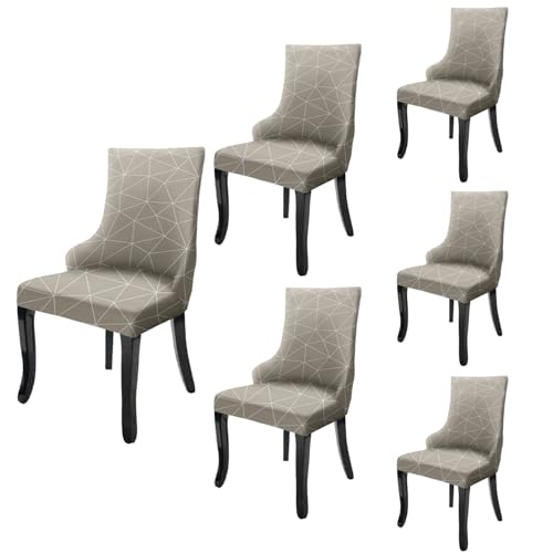Image of House of Quirk Wingback American Side Chair Slipcover-Accent Chair Cover Slipcover with Arm,Washable Dining Chair with Nailed Trim Protector for Dining Living Room Pack of 6 (Beige White Triangle)