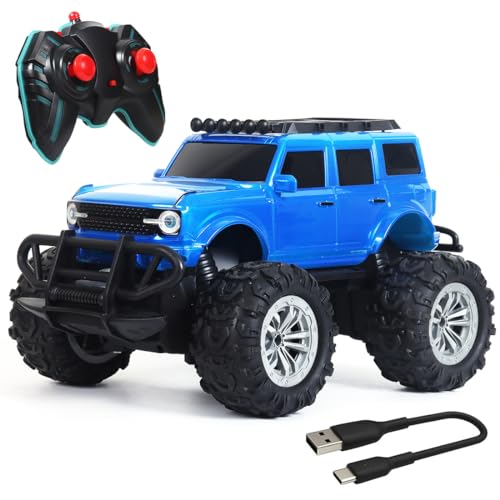 Image of Wembley Offroad Rechargeable Remote Control Car Toy for Boys | Monster Truck RC Car with 4 Headlight Modes | Lithium Battery | C-Type Charging | Remote Car for Kids Adult | Made in India - Blue.