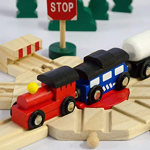 messefix 96 Teile XXL Holzeisenbahn Set - 6m Eisenbahn mit Schienen - Holz Eisenbahn Kinder Zug Spielzeug - Holzspielzeug Zug Holzzug Set - Holzeisenbahn für Kinder - Holzschienen Eisenbahn Zubehör – Bild 7