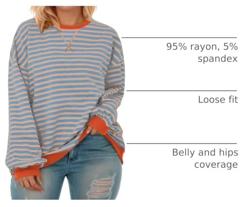 Image of ROSRISS Womens-Plus-Size-Oversized-Sweatshirts Striped Colorblock Long Sleeve Shirts Casual Crewneck Pullover Sweaters XL-5XL
