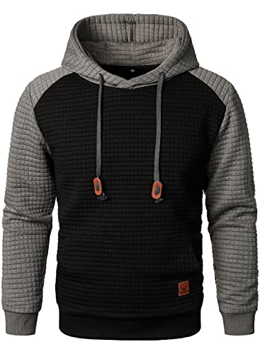 HOOD CREW Mens Long Sleeve Hoodie Drawstring Hooded Color-block Casual Pullover