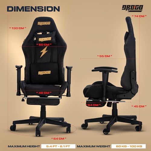 Image of DROGO Proform Ergonomic Gaming Chair, Computer Chair with Luxurious Suede Fabric, Adjustable Seat, Armrest, Head & Massager Lumbar Pillow | Home & Office Chair with Footrest & Recline (Black)