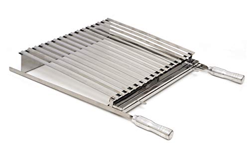 Grelha Churrasco Parrilla Argentina Inox com Caixa Gordura Removível e Cabo Metálico 40x40cm