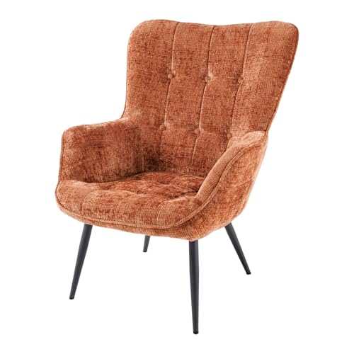 Riess Ambiente Design Sessel Scandinavia - rost braun schwarz - Chenillestoff Metall Lesesessel mit Armlehne