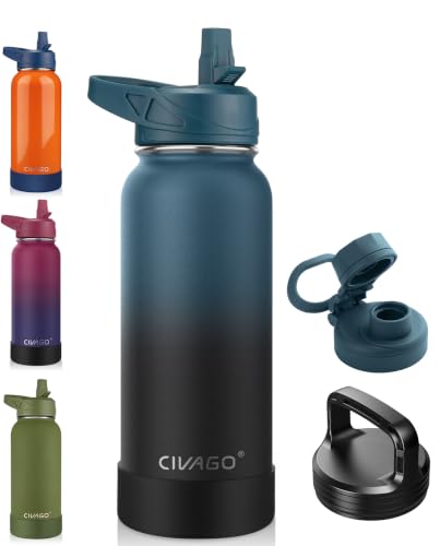 Image of CIVAGO 32 oz Insulated Stainless Steel Water Bottle With Straw and 3 Lids