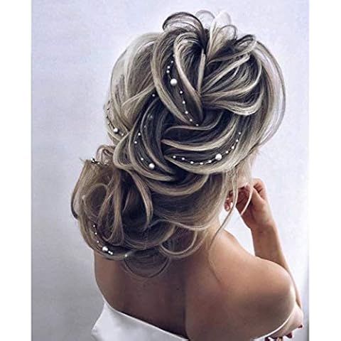 Unicra Bride Wedding Headband Pearl Hair Vine Long Headpiece Bridal Hair Accessories for Women (Gold) Cover