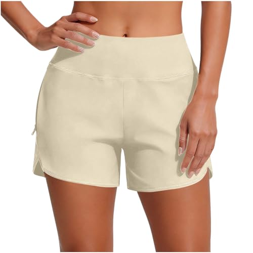 Ayolanni Womens Shorts Swim Shorts Women High Waisted Boardshorts with Zipper Pockets Summer Fashion Athletic Wear Lady Workout Gym Clothes