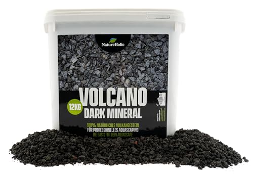 NatureHolic Volcano Dark Mineral | Aquarien Bodengrund | Natürliches Vulkangestein | Untergrund für Fisch & Garnelen Aquarium | 12 kg