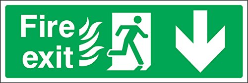 Panneau de sécurité autocollant Fire Exit Down avec pictogrammes d'incendie – 300 mm x 100 mm