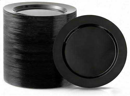 Bestluck 100PCS Black Plastic Dinner Plates 10inch Premium Hard Disposable Plates for Party Wedding