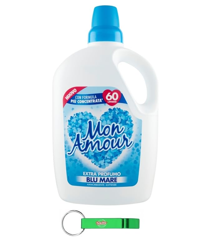 1 suavizante Mon Amour Blu Mare – Fragancia inconfundible, lavado suave, 60 lavados, 3 L + llavero Beni Culinari gratuito