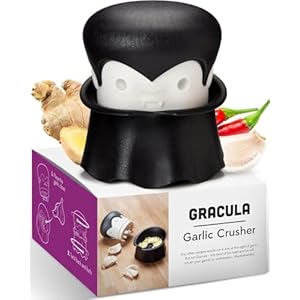 OTOTO Gracula Garlic Crusher, Garlic Peeler, Also for Ginger, Nuts, Chili, Herbs – Twist Top Mincer & Easy Squeeze Manual Press Peeler, Goth Gifts