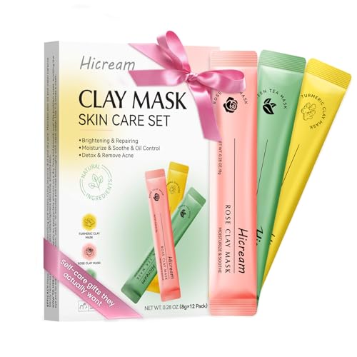 Turmeric Clay Mask, Rose Face Mask & Green Tea Mud Mask 12 PCS - Spa Facial Mask Set Gift for Women & Men, Skin Care Set for Deep Cleansing, Moisturizing, and Refining Pores,Travel-Friendly & Portable