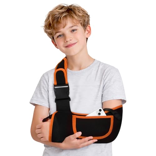 Image of Kids Arm Sling Shoulder Immobilizer, Rotator Cuff Support Brace | Adjustable Strap, Breathable Mesh Sling for Elbow, Clavicle and Wrist Injury, Fit Left or Right Arm, Surgery Recovery, S