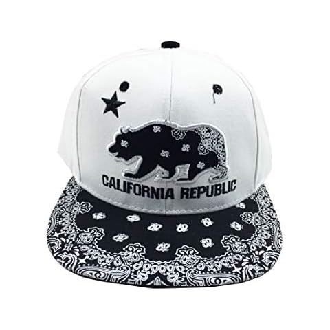 aesthetinc California Republic Cali Bear Cap Hat Snapback Paisley Bandana Print (White Black) Cover
