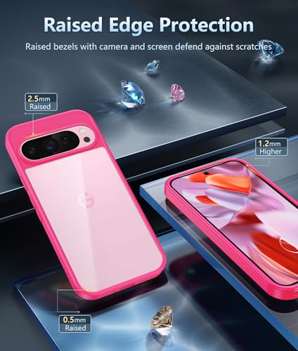 Image of FNTCASE for Google Pixel-9-Pro XL Case: Clear Case Military Grade Drop Protection Anti Yellowing Cell Phone Cover - Rugged Shockproof Protective Bumper Transparent Cases(Rose)