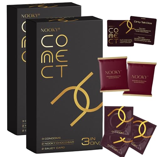 Image of Nooky Connect Romance Booster Kit - Condoms | Mood-Lifting Chocolates & Fun Scratch Cards for Couples | Chocolate For Uplifting Mood | Best Gift Set For Men & Women | Vegan & Gluten-free (Pack of 2) | 200g