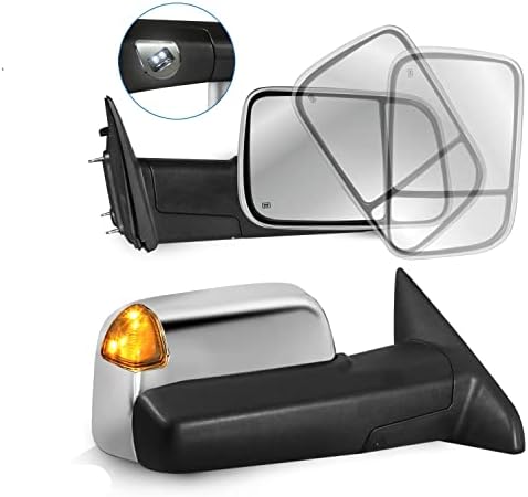 MOSTPLUS Power Heated Towing Mirrors Compatible for 2009-2018 Ram 1500 2500 3500/ 2019-2023 Ram 1500 Classic Pickup Led Signal Puddle Lights Pair W/ Ambient Temperature Sensor (Chrome)