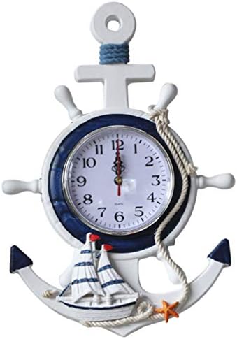 BESPORTBLE Anchor Clock Mediterranean Style Wall Clock Beach Sea Theme Nautical Ship Wheel Decor Wall Hanging Decoration