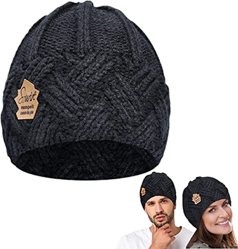 Baanfly Bonnet d'hiver Coupe-Vent en Laine tricotée Thermique avec Doublure en Polaire et Doublure épaisse et Chaude - Cadeau pour Filles et Femmes - Rayures Confortables - Taille Unique - Noir Cover