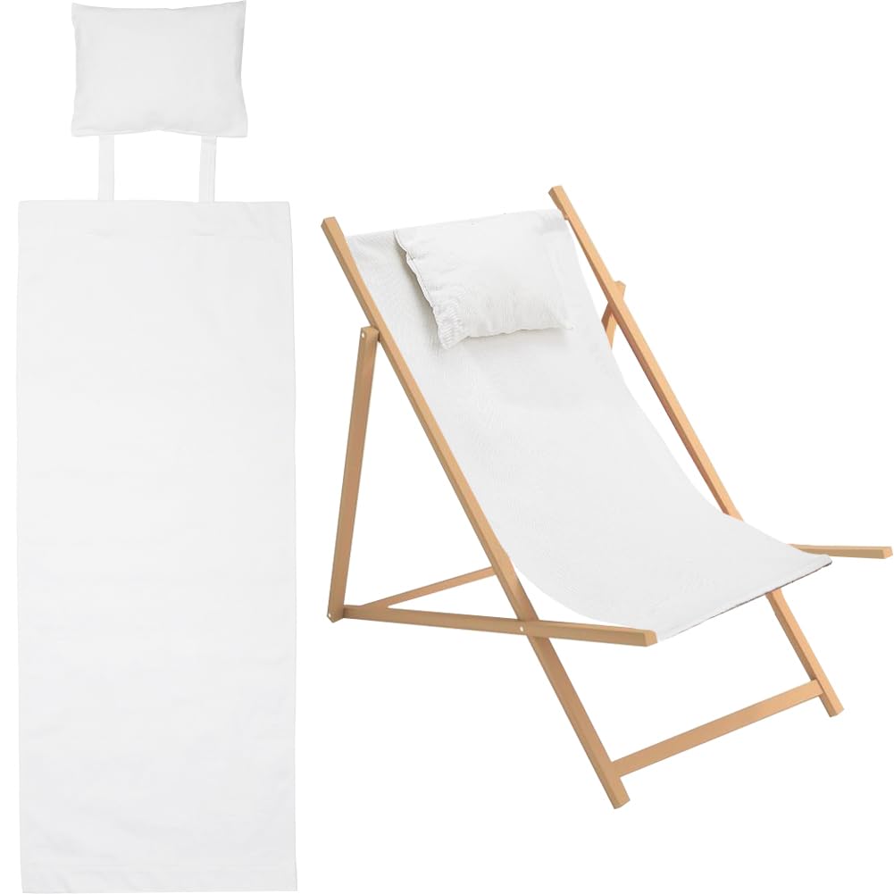 Photo 1 of GORGECRAFT 44x16 Beach Sling Chair Canvas Cloth with Pillow 1.5mm Thick White Casual Lounge Chair Replacement Canvas Outdoor Folding Chair Fabric for Patio Beach Sunbathing Garden Courtyard