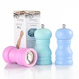 Jotekonoby Macinapepe manuale per cucina – Macinaspezie in legno massello di gomma da 10,2 cm con grana adattabile in acciaio inox con nucleo compatto 11,5 cm di altezza – manovrabile (Nordic Pink)