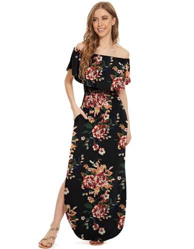 Image of LILBETTER Womens Off The Shoulder Ruffle Party Dresses Side Split Beach Maxi Dress