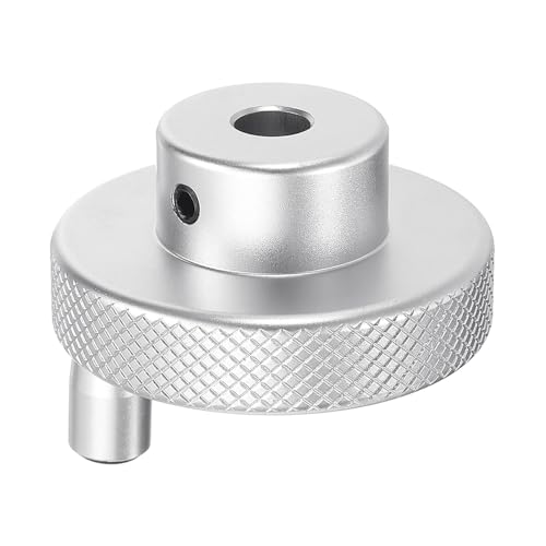 HARFINGTON Aluminum Alloy Handwheel 50mm OD 8mm Bore Lathe Hand Wheel with Rotate Handle Aluminum Milling Machine Handle with Wrench and 2pcs Screws for Milling Machine Lathe, Silver Tone