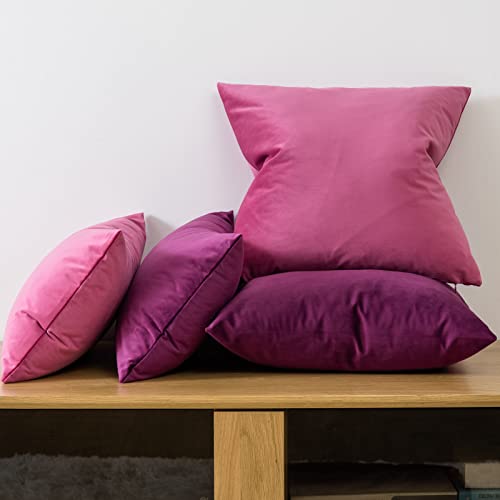 Image of JUSPURBET 16x16 Decorative Velvet Throw Pillow Covers Set of 2,Rose Red | Modern Soft Cushion Covers Cases with Hidden Zipper for Couch Sofa Bed Living Room Bedroom Home Decor