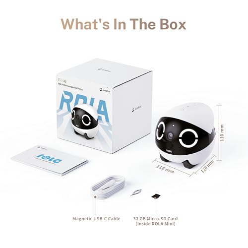 Enabot EBO ROLA Mini FamilyBot,2K Haustierkamera-Roboter,Bewegliche Innenkamera mit Akku und Telefon-App, One-Touch-Anruf, 2-Wege-Audio, IR-Nachtsicht, Bewegungserkennung, Videoaufzeichnung