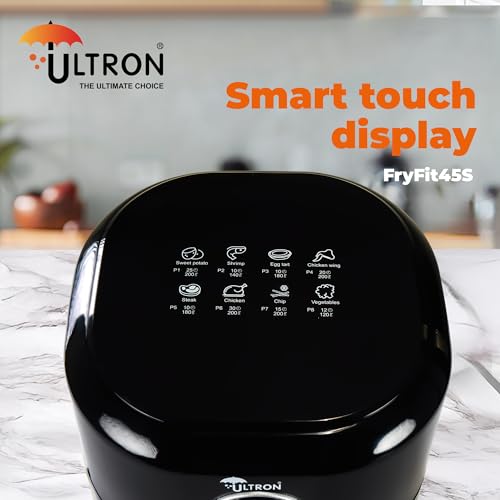 Image of Ultron Air Fryer Digital 4.5 L FryFit 45S, 1200W Oil-free Cooking | Instant Electric Air Fryer for Home, Rapid Hot Air Circulation, Fry, Grill, Roast, Steam, and Bake | 1 Year Warranty (Black)