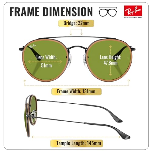 Image of Ray-Ban RB3647N ROUND DOUBLE BRIDGE Round Shaped Sunglasses for Men & Women with Official RAYBAN Eyewear Kit