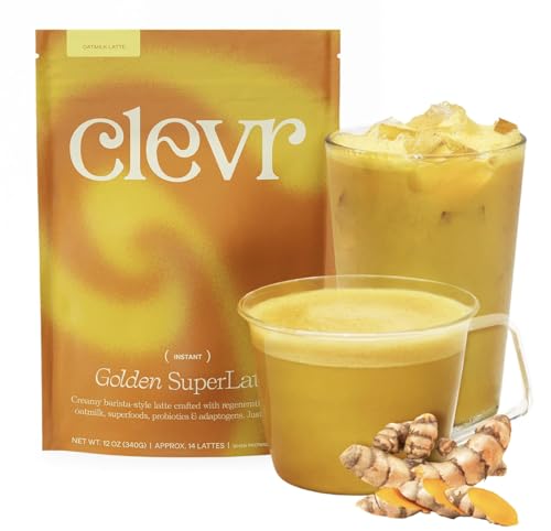 Clevr Turmeric Powder, Golden Milk Instant Latte Mix, Superfood Powder with Lions Mane, Reishi...