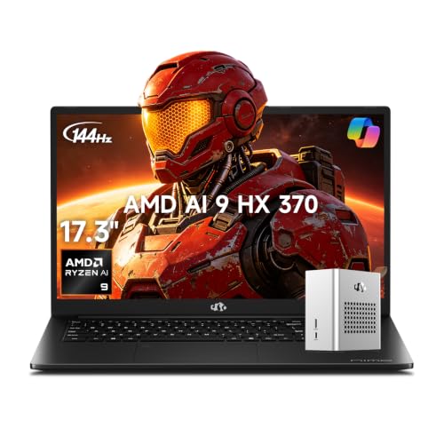 Image of NIMO 17.3 AI Laptop, 12-Core Ryzen 9 HX 370, 64GB RAM 2TB SSD Radeon 890M, with RX 7600M XT 8GB GDDR6 eGPU Dock, for AI Designers & Video Editors, Supports AI Tasks & Rendering, 2-Yr Warranty