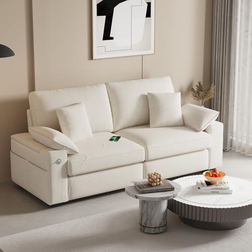 Image of 76 inch Modern Sofas for Living Room, Comfy Loveseat Sofa with Deep Seat Couch, USB /Type-C Port, Side Storage, Removable Cover, Small Couches for Living Room, Beige