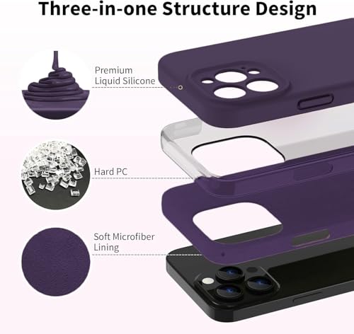 Image of DIZORO Compatible for iPhone 16 Pro Max Case 6.9, Slim Liquid Silicone 3 Layers Full Covered Soft Gel Rubber Phone Case Protective Cover 6.9 Inch - Deep Purple