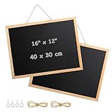 2 Stück A3 Kreidetafel mit Holzrahmen, 30 x 40 cm Kreidetafel zum Beschriften Abwischbare Tafel mit Schafsnägel und Hanfseil zum Aufhängen Memoboard für Büro Küche Bar Schule Schwarz