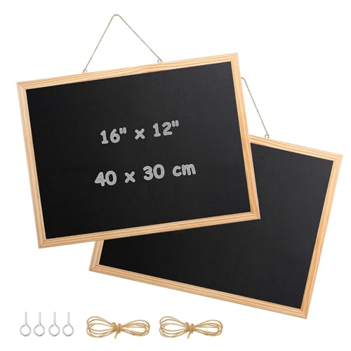 2 Stück A3 Kreidetafel mit Holzrahmen, 30 x 40 cm Kreidetafel zum Beschriften Abwischbare Tafel mit Schafsnägel und Hanfseil zum Aufhängen Memoboard für Büro Küche Bar Schule Schwarz