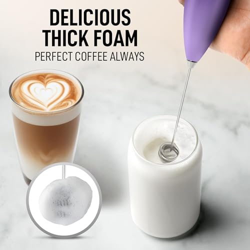Image of Zulay Kitchen Powerful Milk Frother Wand With Duracell Batteries - Ultra Fast Handheld Drink Mixer - Electric Whisk Foam Maker for Coffee, Lattes, Cappuccino & Matcha - Double Whisk - Black Purple
