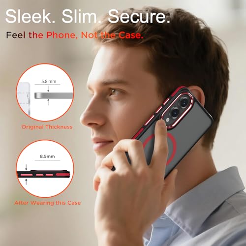 Image of MALEWOLF Case for Samsung Galaxy S25 Edge, Matte Translucent Magnetic Cover [Compatible with Magsafe] [Anti-Slip Grip], Military Grade Shockproof Hybrid Color Galaxy S25 Edge Phone Case (Black /Red)