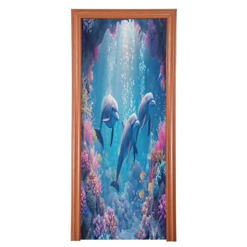 FLildon Ocean Dolphins Door Cover Decoration, Party Accessory Porch Decor for Festive Ornament Room Door Covers 32 x 79 Inch