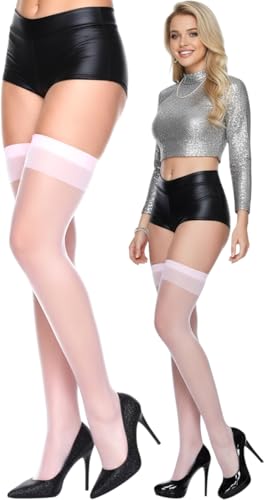 Image of ToBeInStyle Women's Sheer Banded Thigh High Socking w /Opaque Band